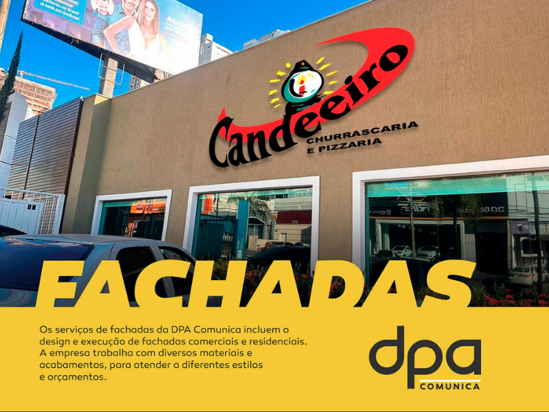 Fachada comercial com logotipo em relevo